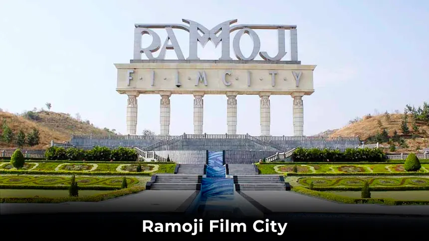 The iconic Ramoji Film City entrance grand facade and gardens