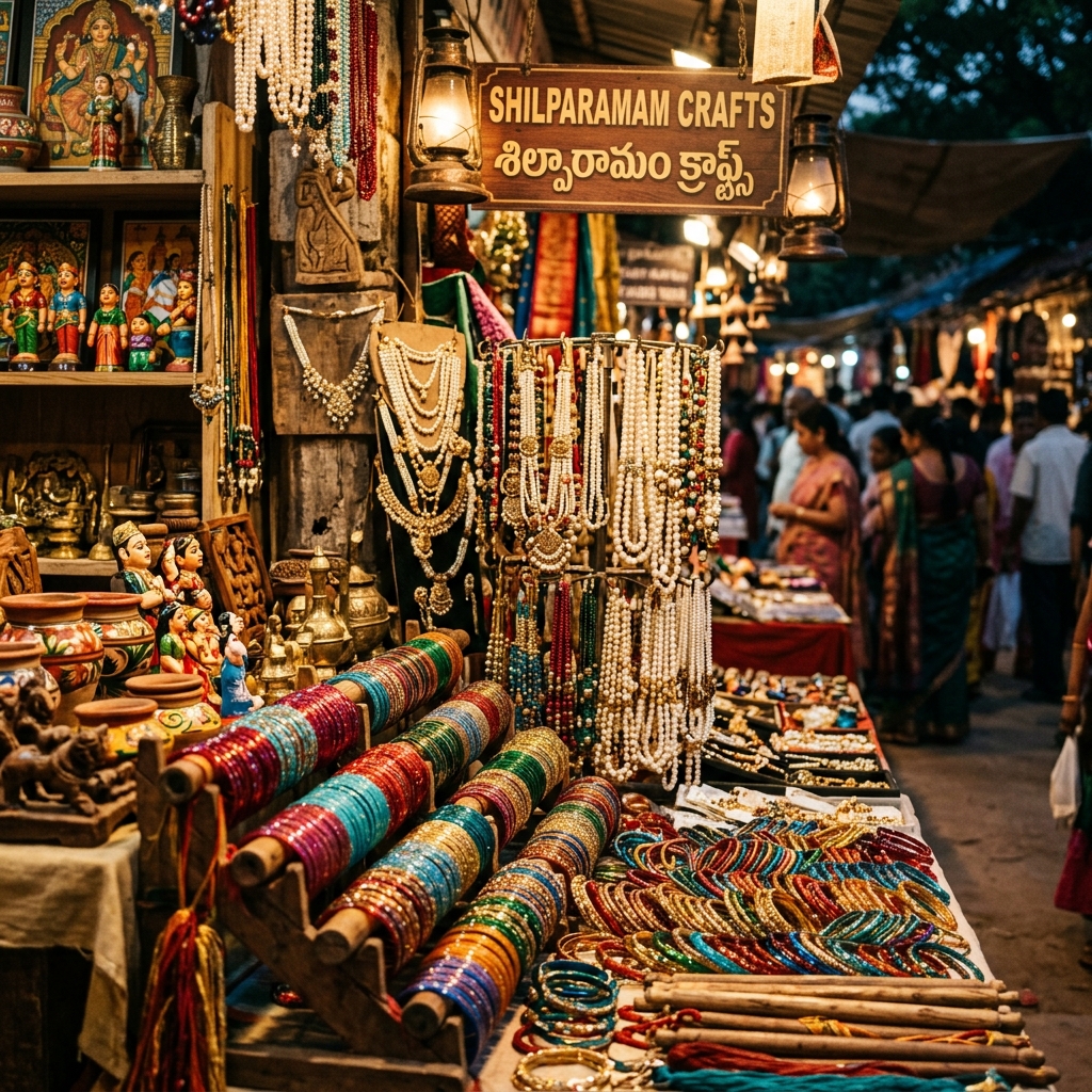 Artisanal souvenirs and bangles at Shilparamam Craft Village