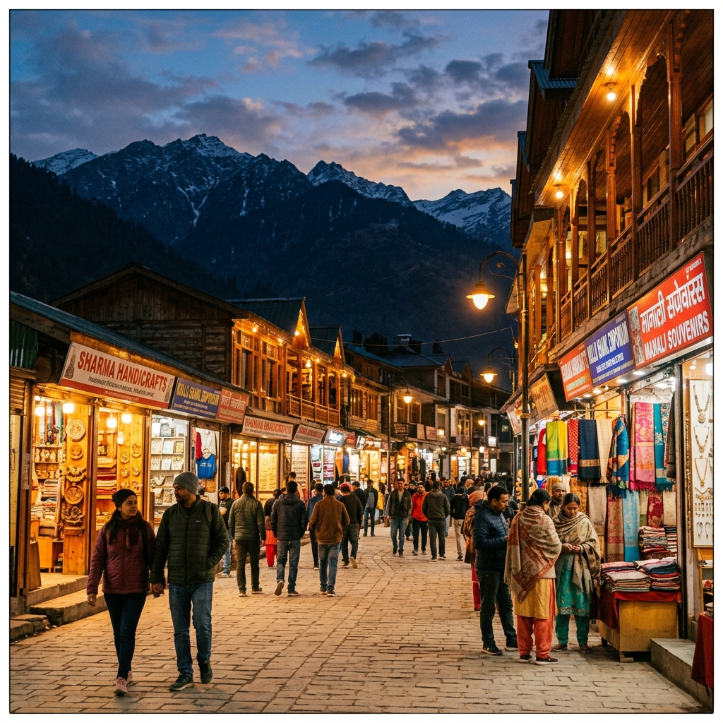 Mall Road Manali evening scene